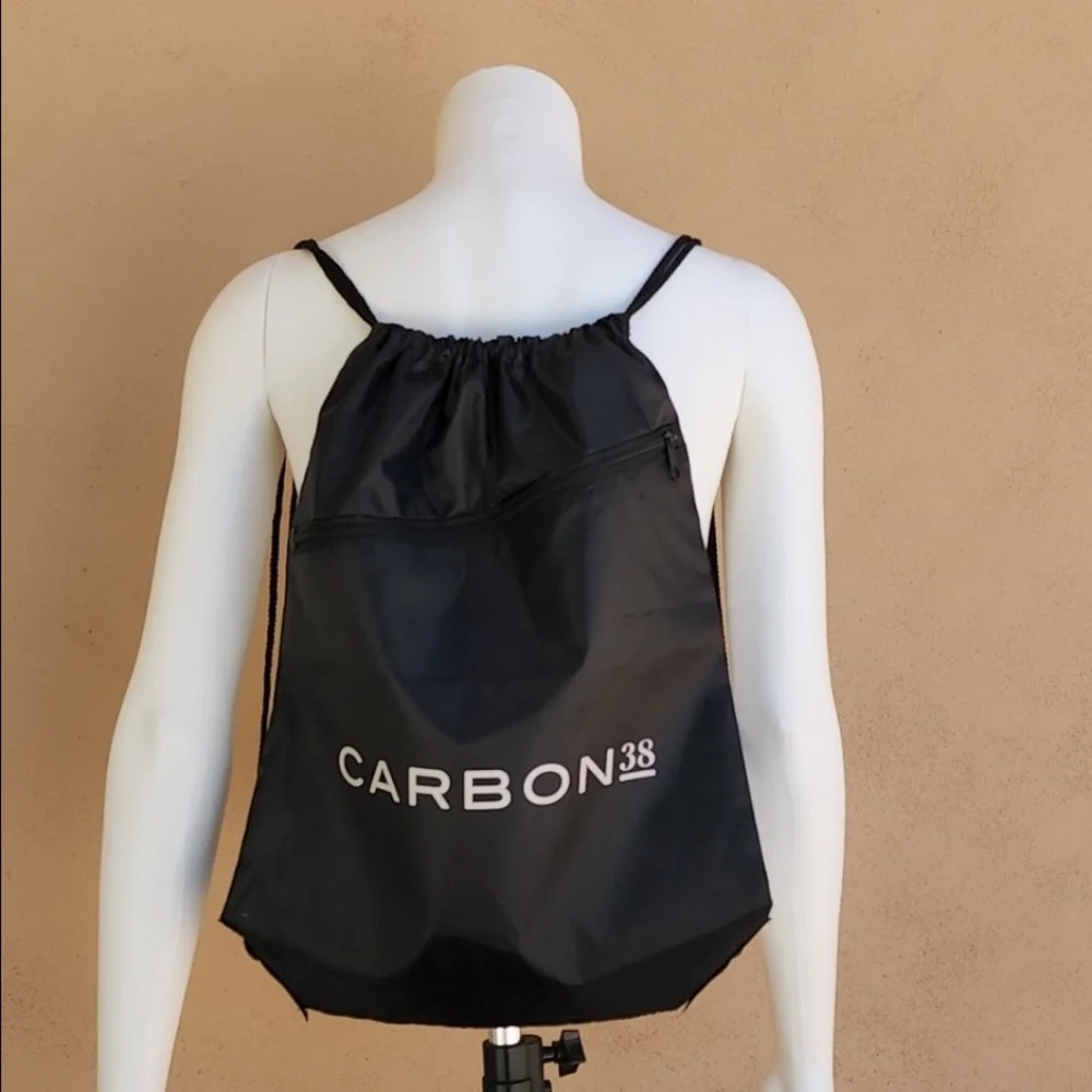 CARBON 38 Black Nylon Logo Drawstring Sling String Bag Backpack Gym Sports